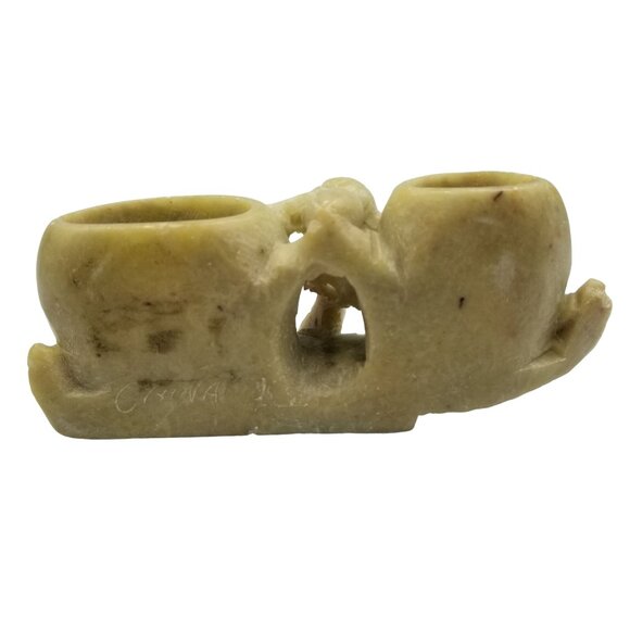 Vintage Chinese Carved Stone Double Vase With Floral Motif - Picture 5 of 12